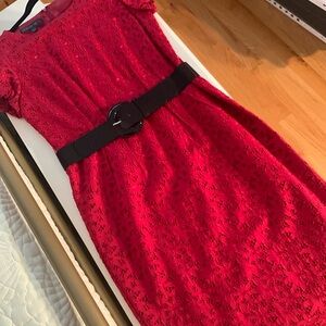 Lafayette 148 New York red eyelet dressed/belt. Short gathered sleeves. Size 6